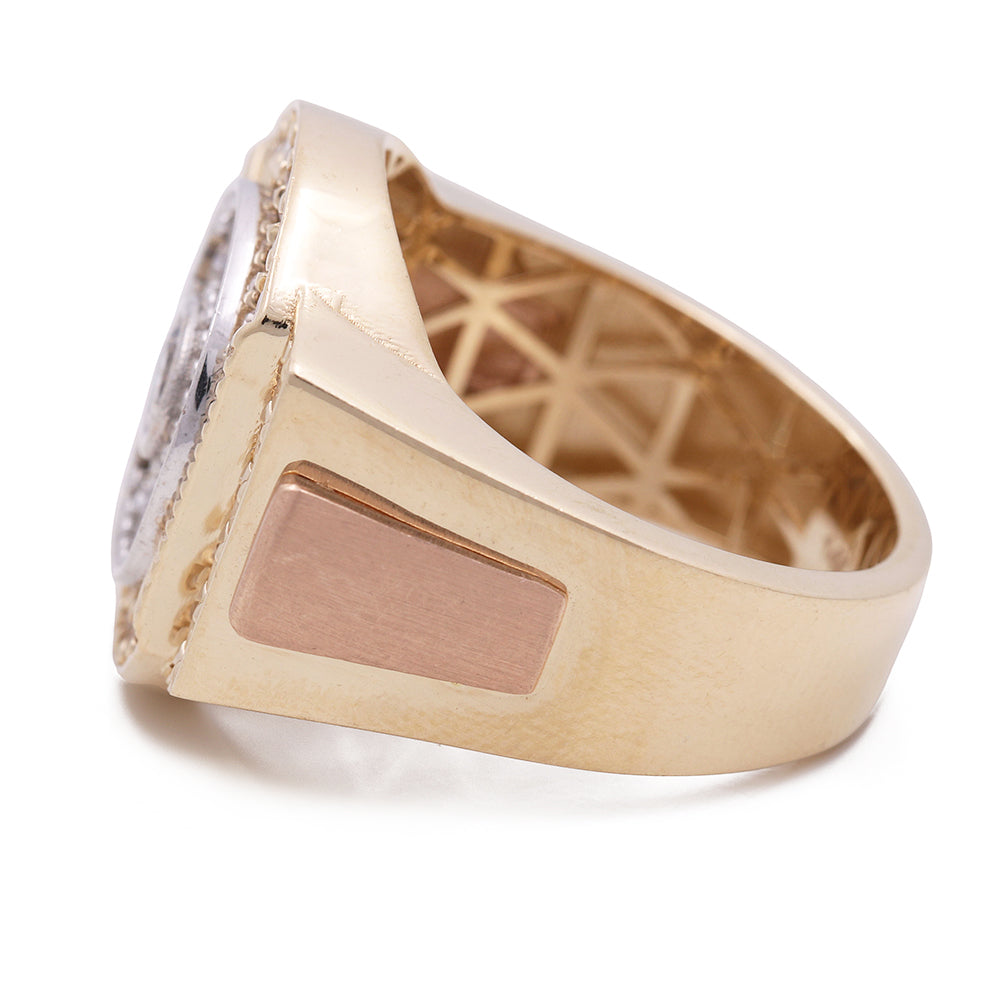 14K Yellow and Rose Gold Men's Ring with Cubic Zirconias