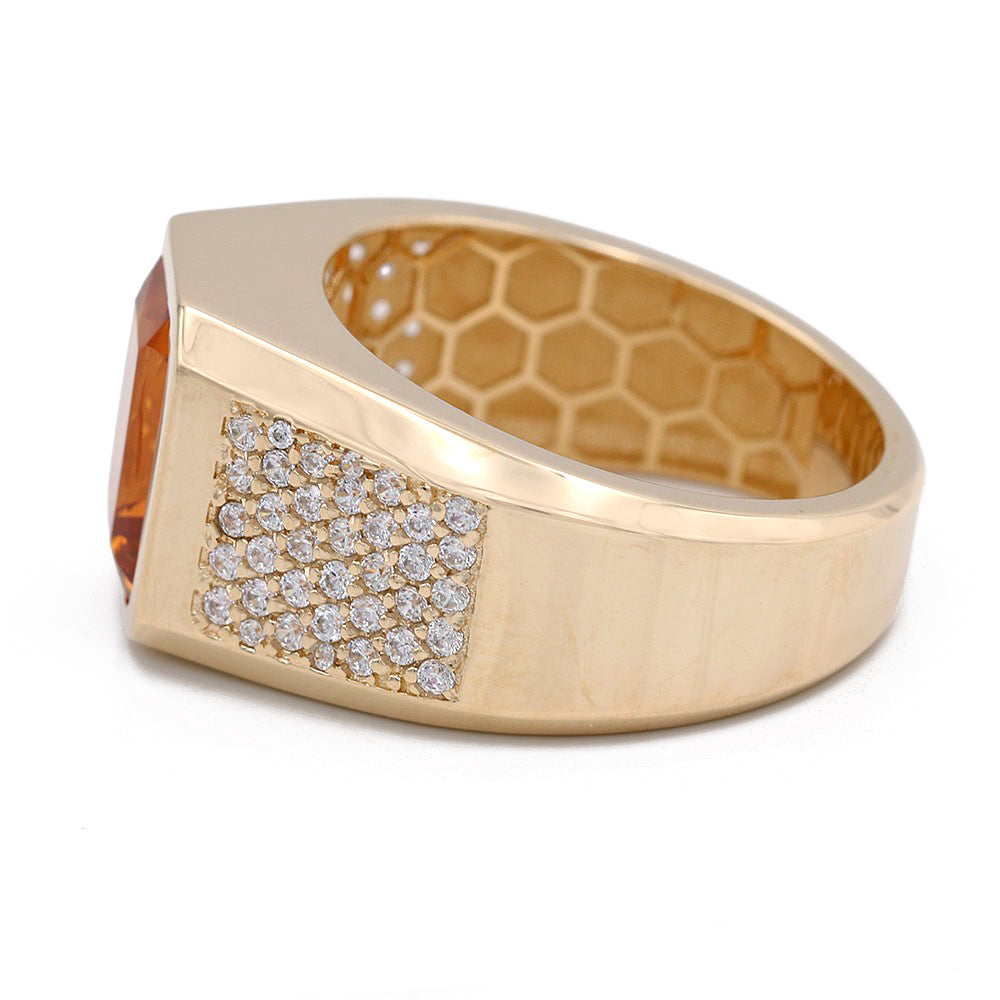 14K Yellow Orange Color Center Stone Ring with Cubic Zirconias