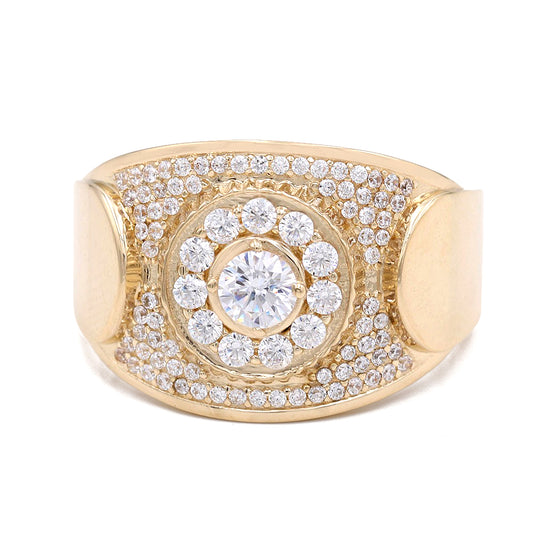 14K Yellow Gold Center Stone Ring with Cubic Zirconias