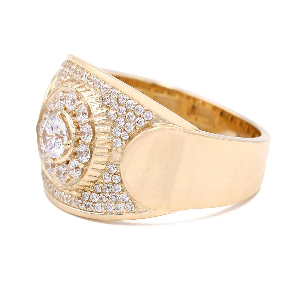 14K Yellow Gold Center Stone Ring with Cubic Zirconias
