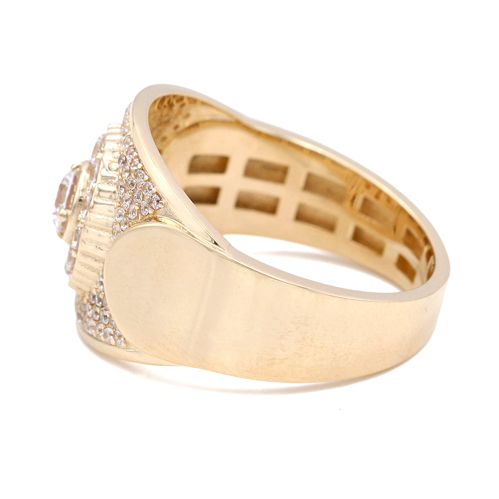 14K Yellow Gold Center Stone Ring with Cubic Zirconias