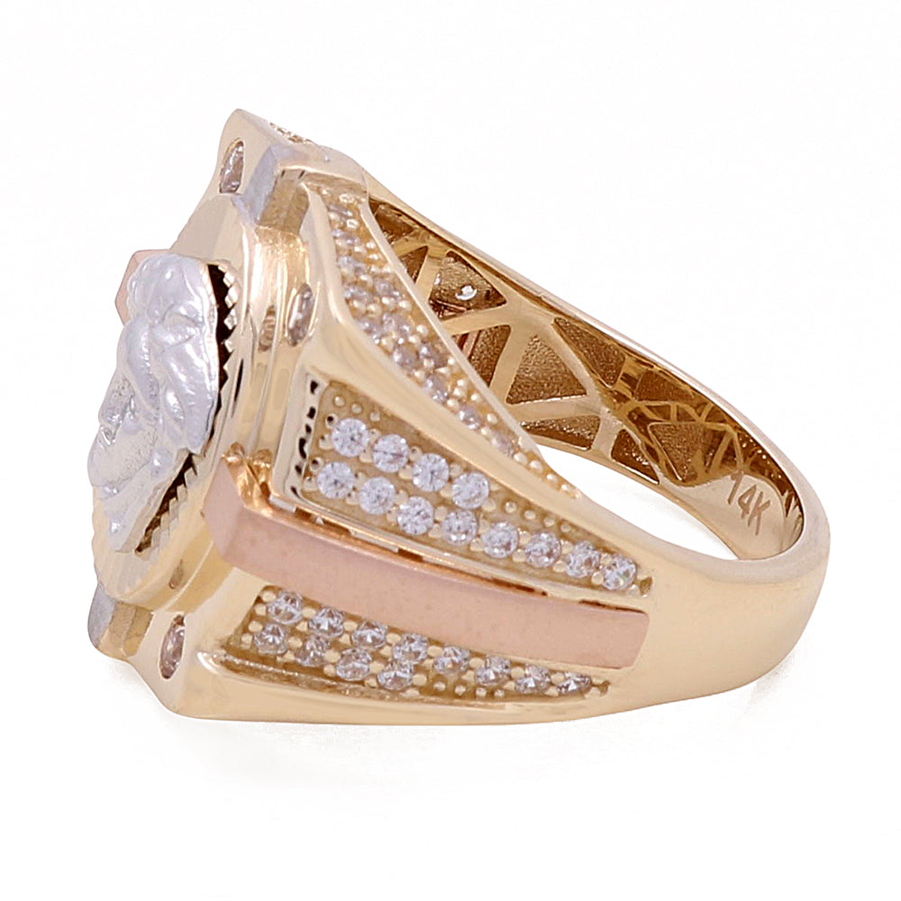 14K Rose and Yellow Fashion Medusa Ring with Cubic Zirconias