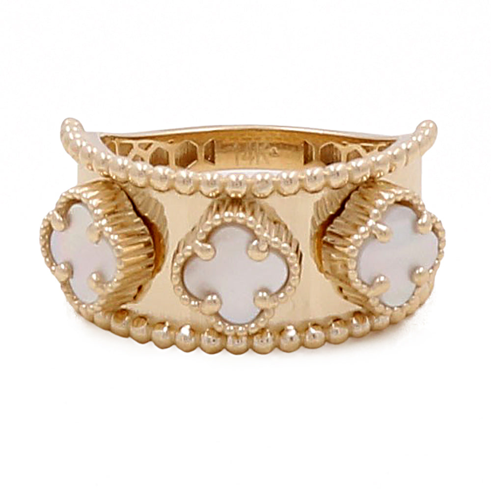 14K Yellow Gold Fashion Flower with Mother of Pearl Ring