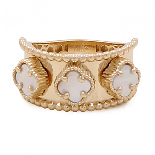 14K Yellow Gold Fashion Flower with Mother of Pearl Ring