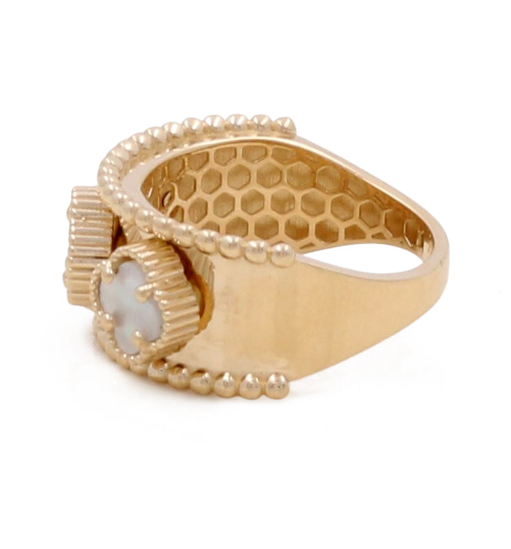 14K Yellow Gold Fashion Flower with Mother of Pearl Ring