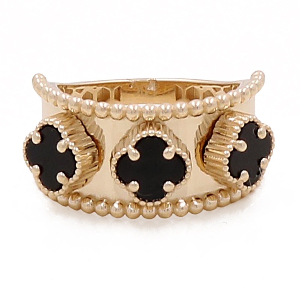 14K Yellow Gold Fashion Flower with Onyx Ring