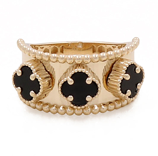 14K Yellow Gold Fashion Flower with Onyx Ring
