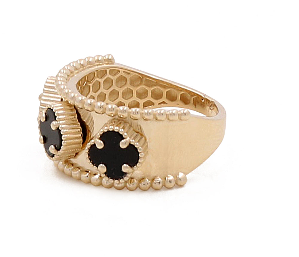 14K Yellow Gold Fashion Flower with Onyx Ring