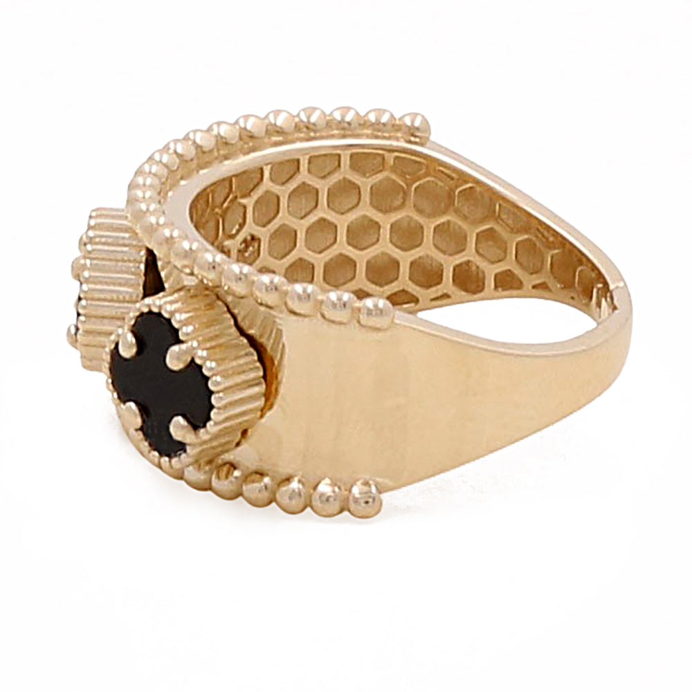 14K Yellow Gold Fashion Flower with Onyx Ring