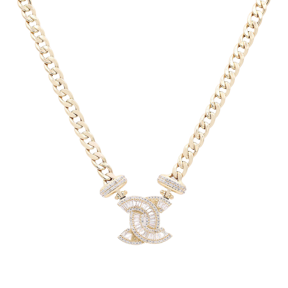 14K Yellow Gold Fashion Logo Pendant Necklace