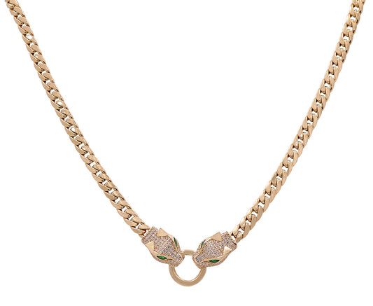 14K Yellow Gold Women's Fashion Hearts Necklace with Cubic Zirconias