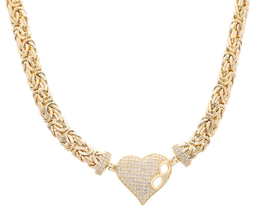 14K Yellow Gold Fashion Heart Pendant Necklace with Cubic Zirconias