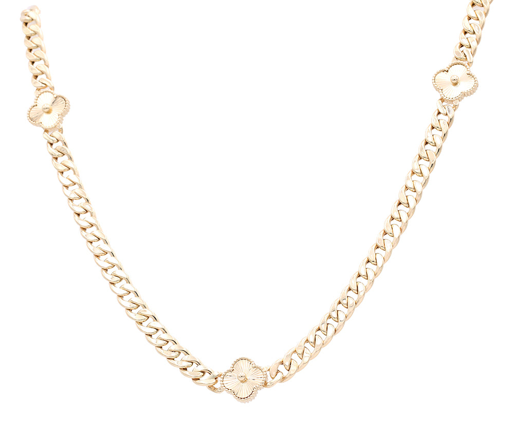 14K Yellow Gold Flower Beads Necklace