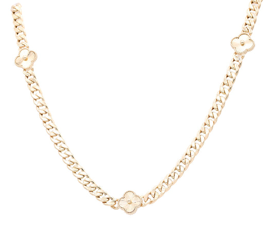 14K Yellow Gold Flower Beads Necklace