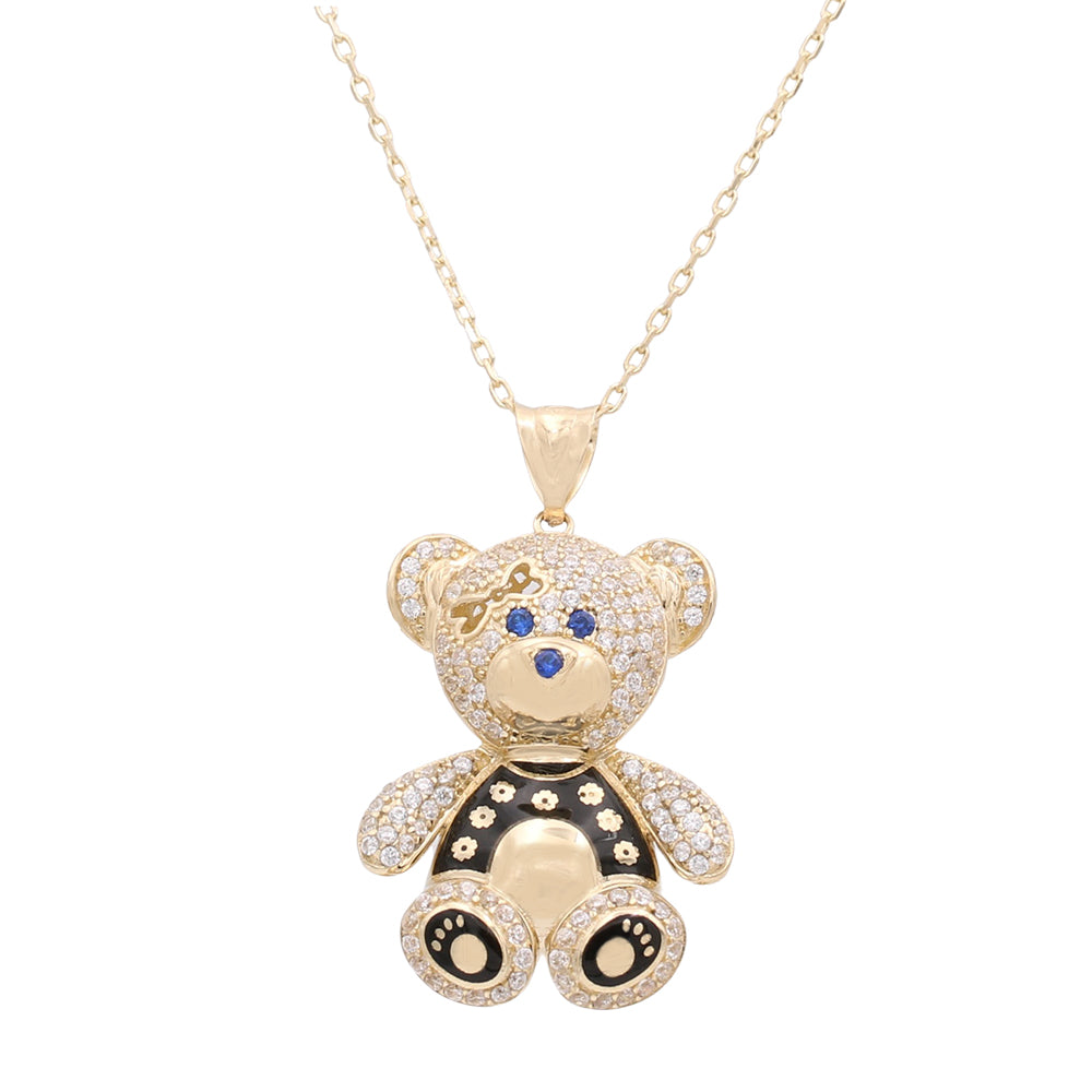 14K Yellow Gold Bear Pendant with Cubic Zirconias and Color Stones Necklace Weight: 4.6 GR