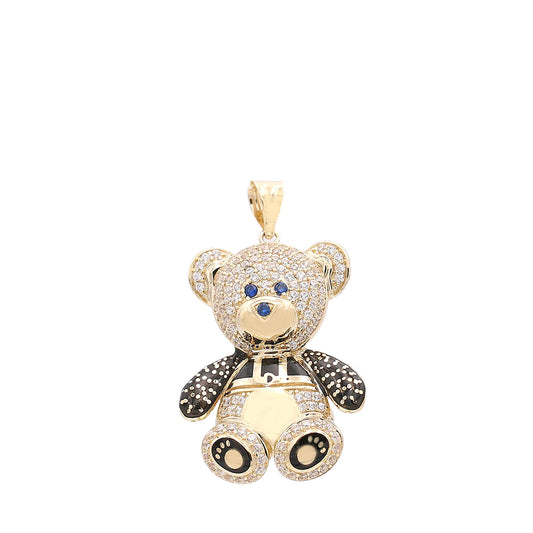 14K Yellow Gold Fashion Bear Pendant with Cubic Zirconias