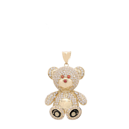 14K Yellow Gold Fashion Bear Pendant with Cubic Zirconias