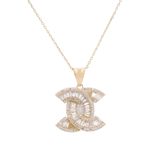 14K Yellow Gold Fashion Logo Pendant Necklace