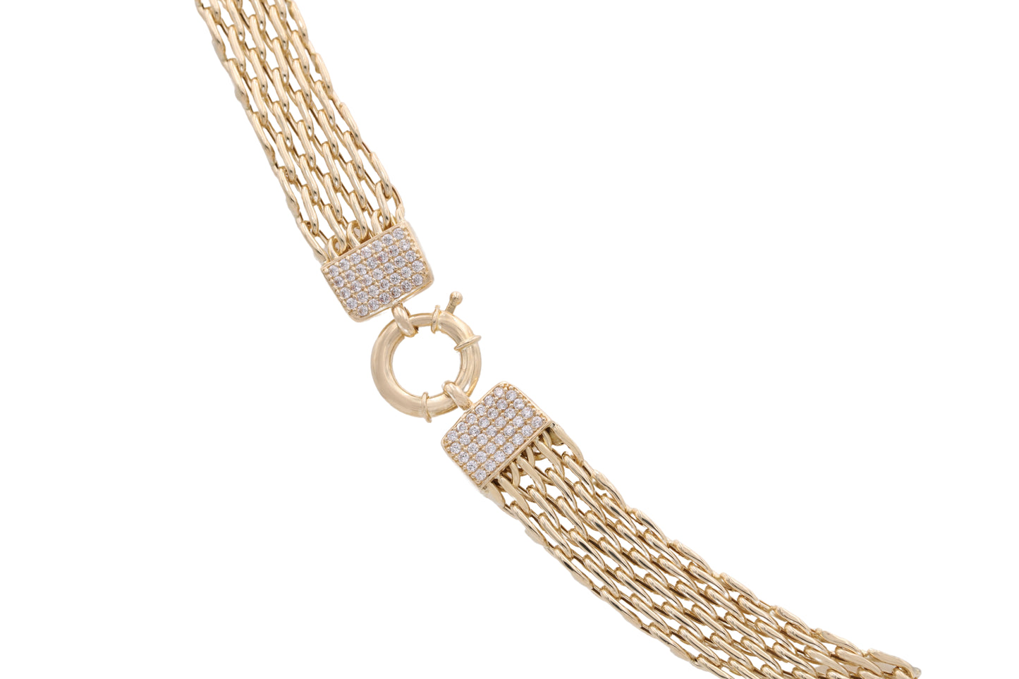 14K Yellow Gold Fashion Mesh Necklace with Cubic Zirconias