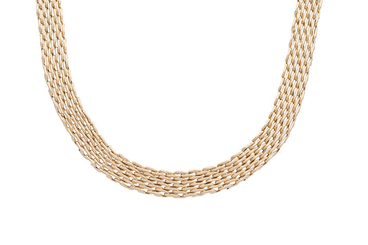 14K Yellow Gold Fashion Mesh Necklace with Cubic Zirconias