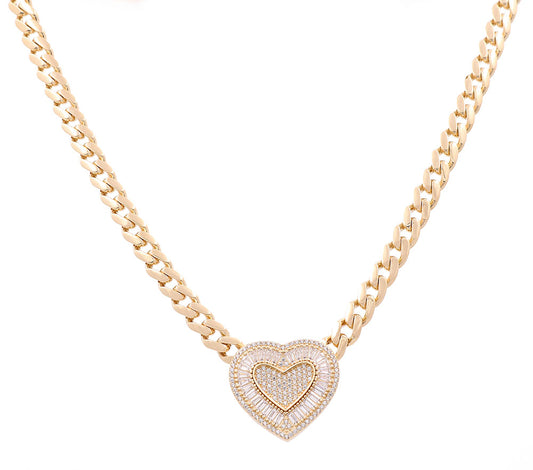 14K Yellow Gold Heart Necklace with Cubic Zirconias