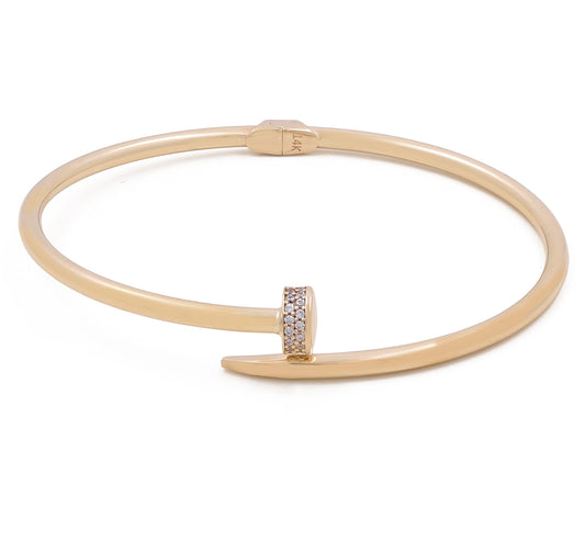 14K Yellow Gold Fashion Nail Bracelet with Cubic Zirconias