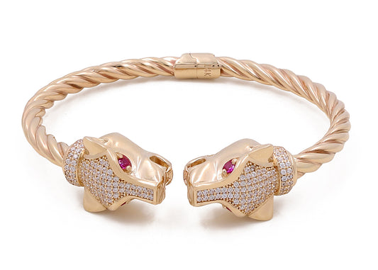 14K Yellow Gold Fashion Panther Bracelet with Cubic Zirconias