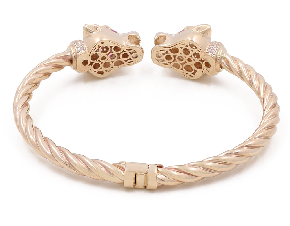 14K Yellow Gold Fashion Panther Bracelet with Cubic Zirconias