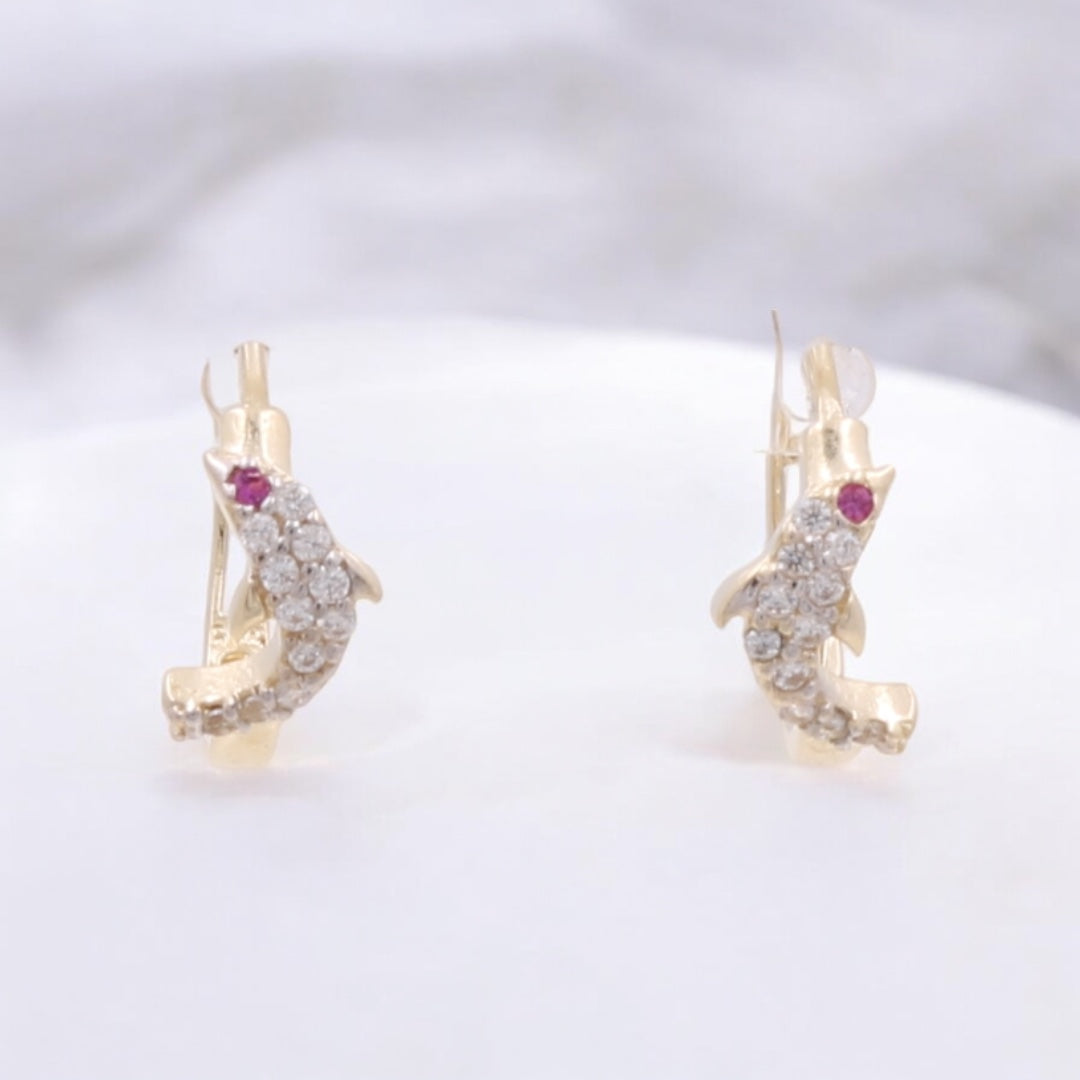 14K Yellow Gold Dolphin Earrings