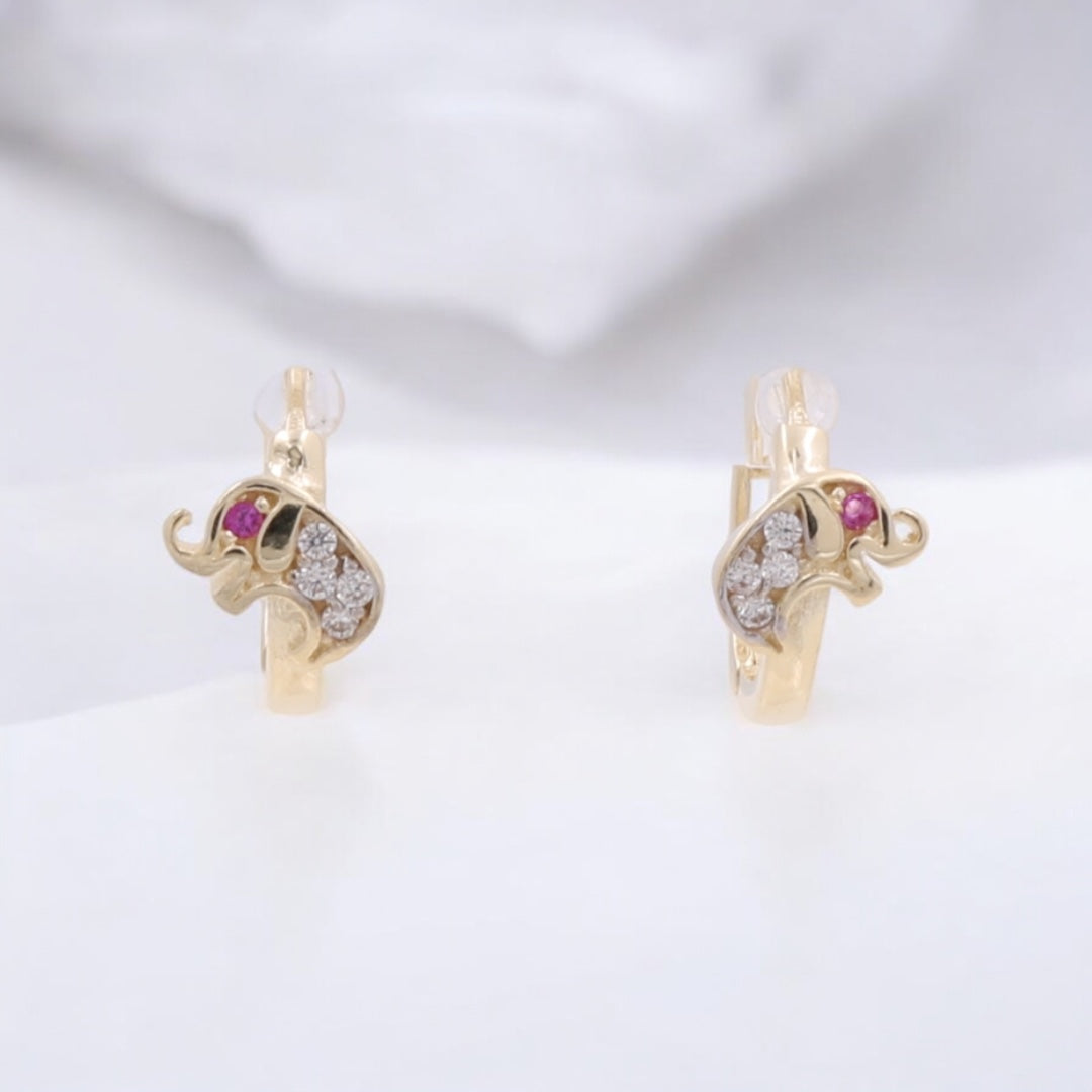 14K Yellow Gold Fashion Elephant Earrings