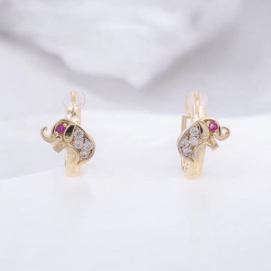 14K Yellow Gold Fashion Elephant Earrings