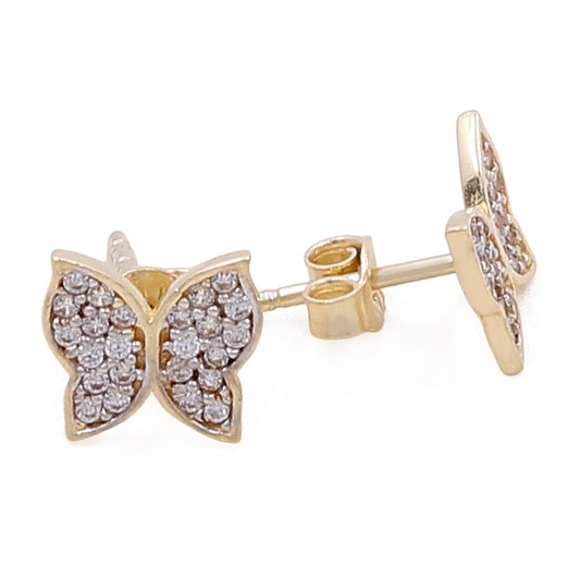 14K Yellow Gold Butterfly Earrings with Cubic Zirconias
