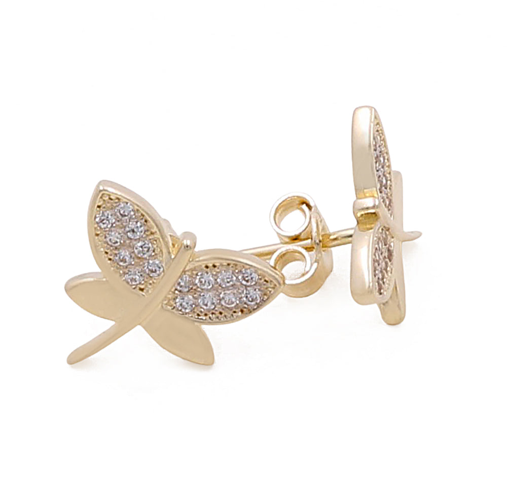 14K Yellow Gold Dragonfly Earrings with Cubic Zirconias