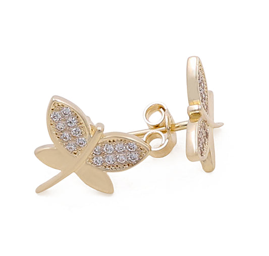 14K Yellow Gold Dragonfly Earrings with Cubic Zirconias