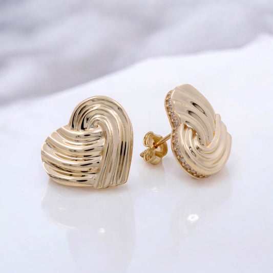 14K Yellow Gold Fashion Heart Earrings