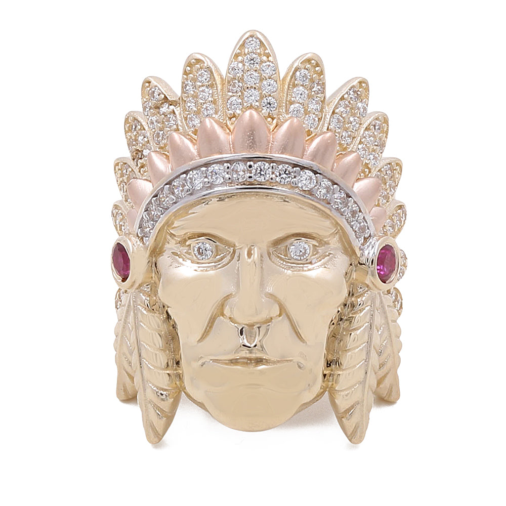 14K Yellow Gold Men's Indian Ring with Cubic Zirconias