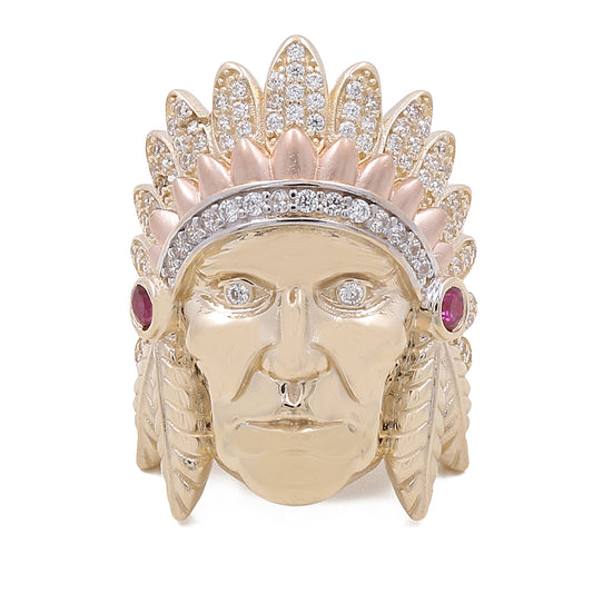 14K Yellow Gold Men's Indian Ring with Cubic Zirconias