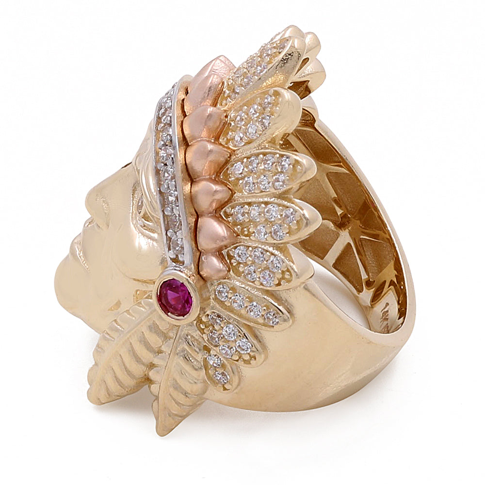 14K Yellow Gold Men's Indian Ring with Cubic Zirconias