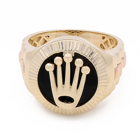 14K Yellow and Rose Gold Men's Fashion Ring with Onyx