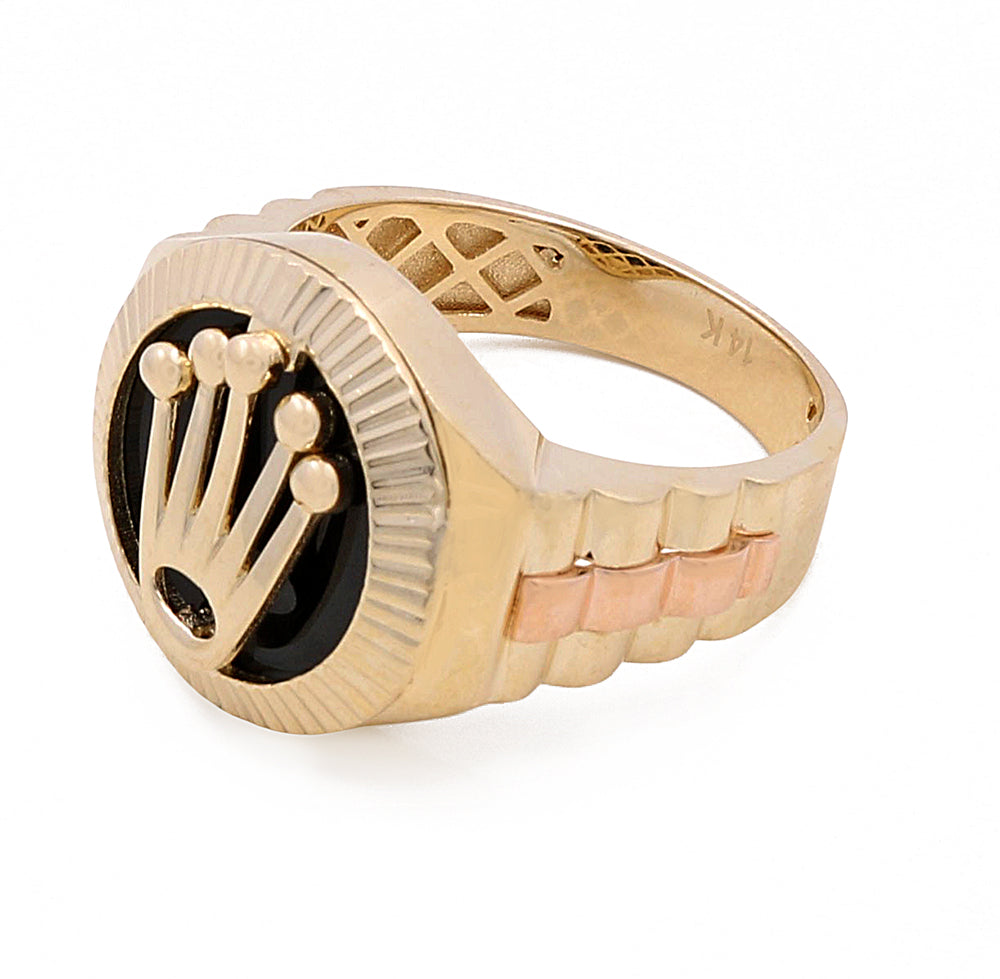 14K Yellow and Rose Gold Men's Fashion Ring with Onyx