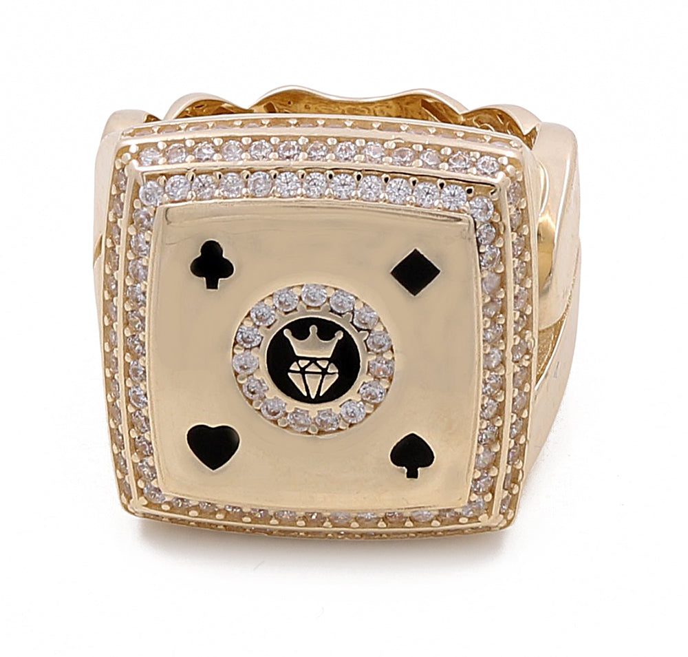 14K Yellow and White Gold Men's Cards Ring with Cubic Zirconias