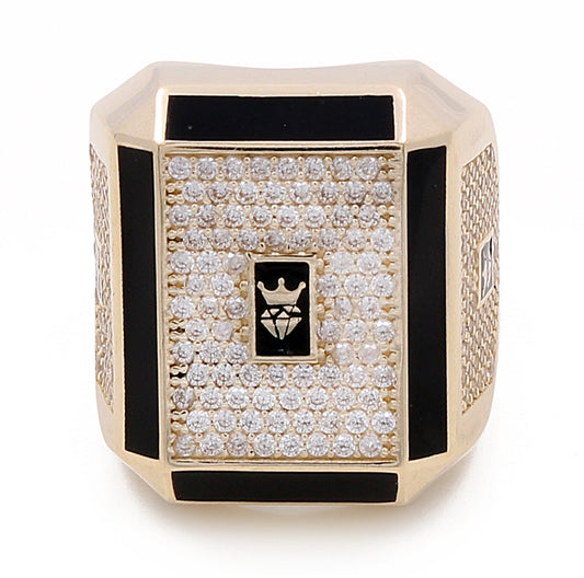 14K Yellow Gold Men's  Ring with Cubic Zirconias