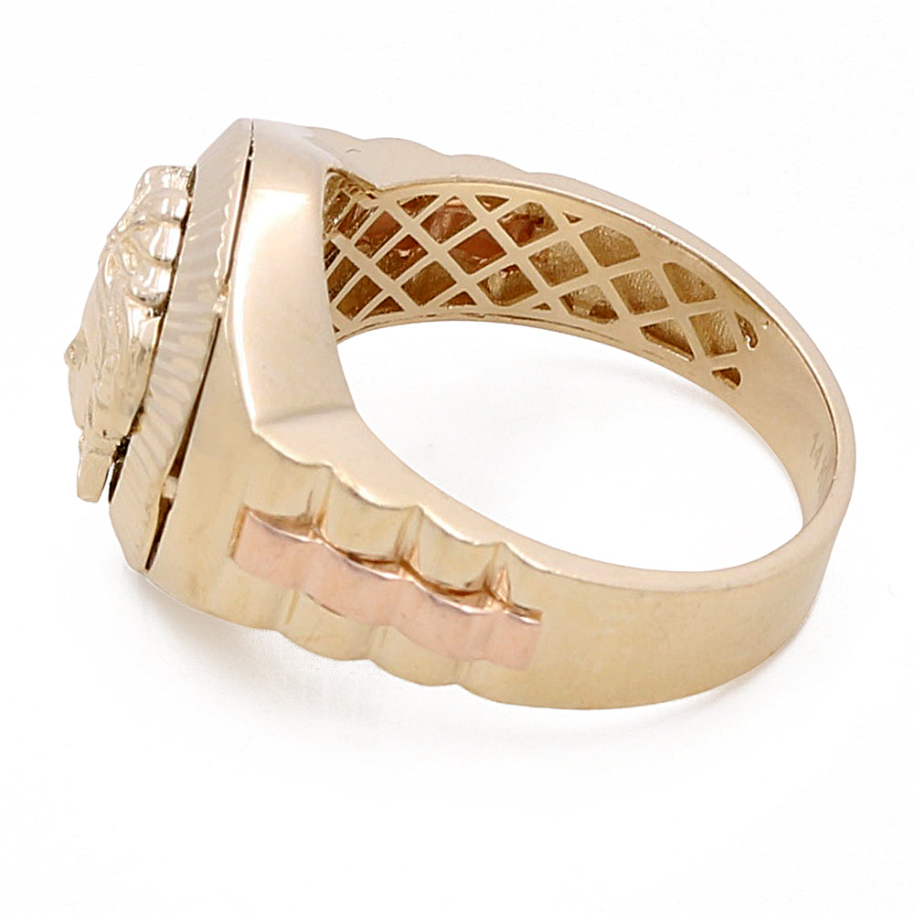 14K Yellow and Rose Gold Men's Medusa Ring with Onyx