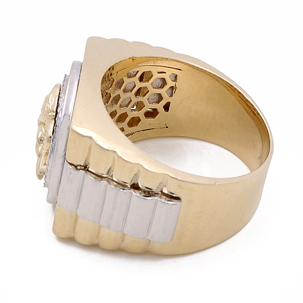 14K Yellow and White Gold Men's Eagle Ring with Cubic Zirconias