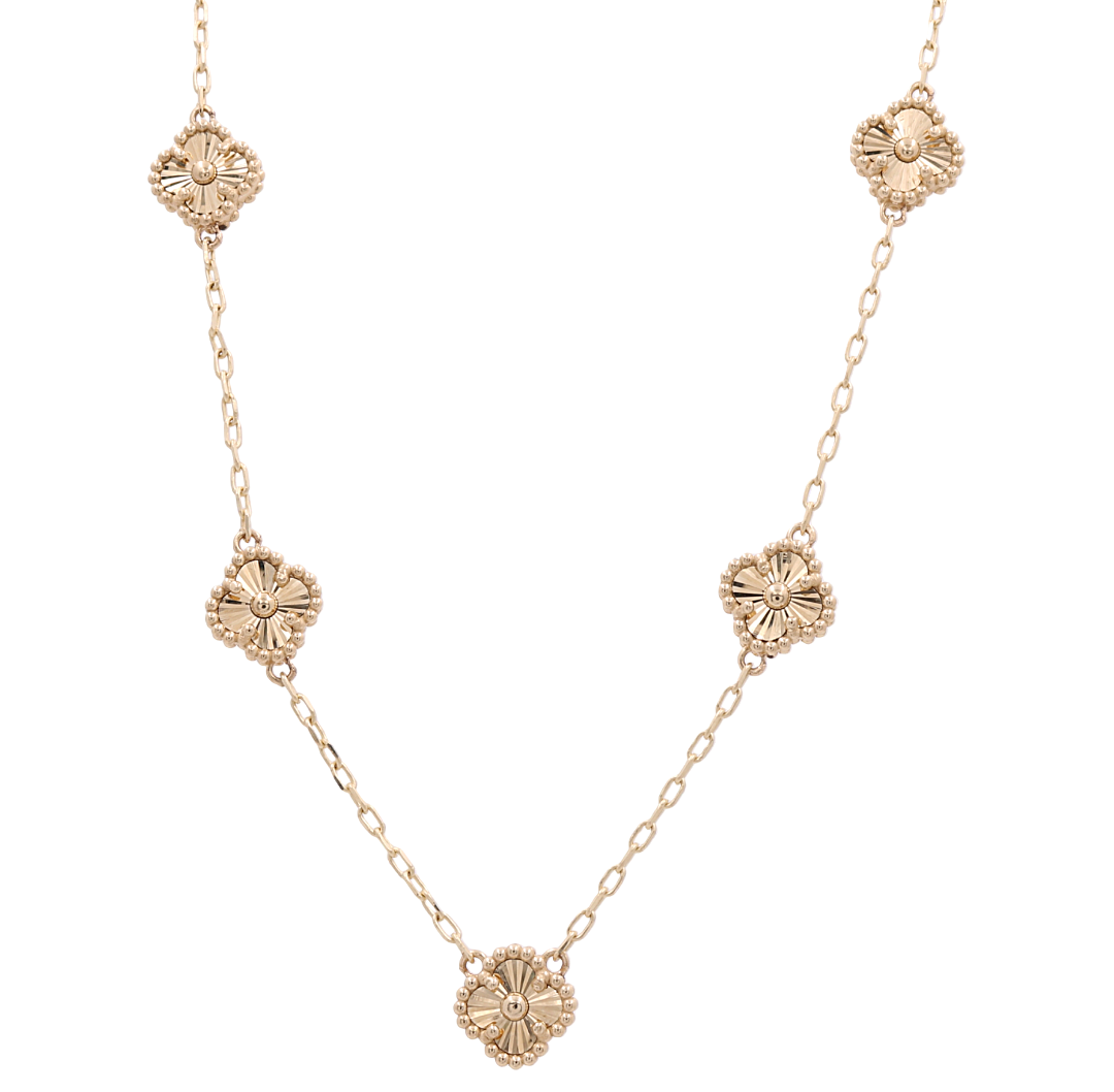 14K Yellow Gold Fashion Flower Pendant Necklace