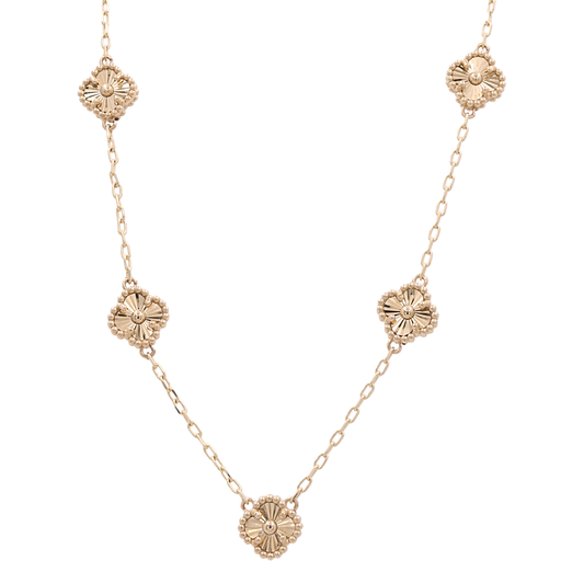 14K Yellow Gold Fashion Flower Pendant Necklace