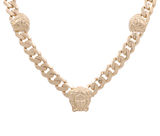 14K Yellow Gold Medusa Heads Necklace