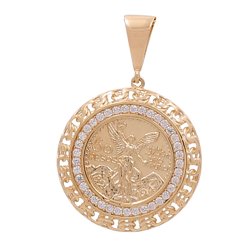14K Yellow Gold Fashion Coin Pendant with Cubic Zirconias