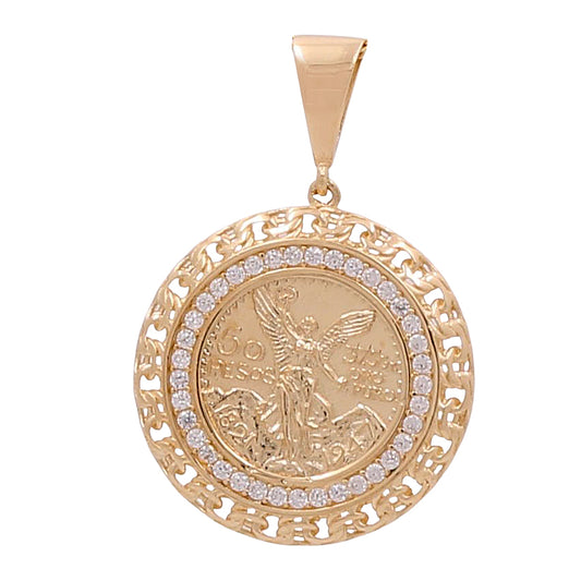 14K Yellow Gold Fashion Coin Pendant with Cubic Zirconias