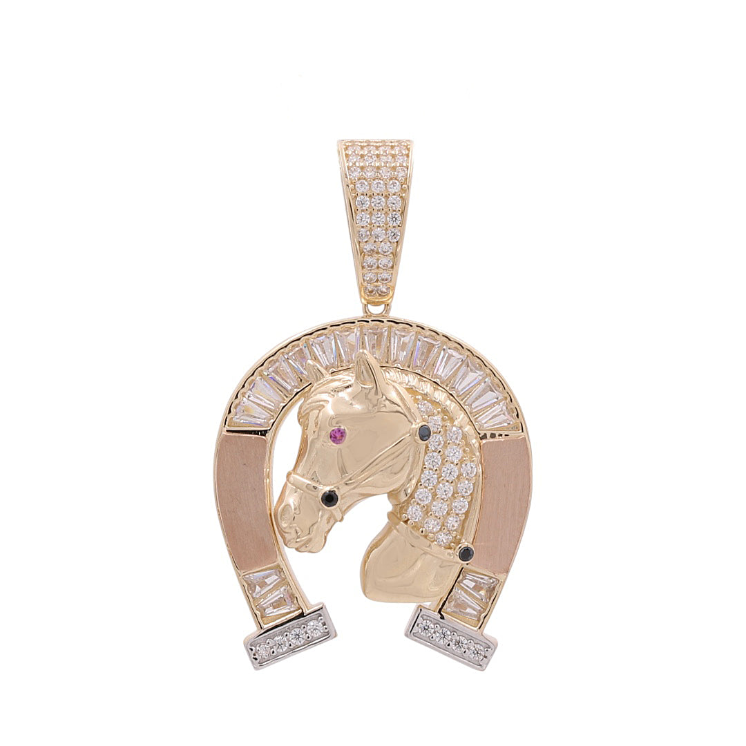 14K Yellow and Rose Gold Horse Pendant with Cubic Zirconias